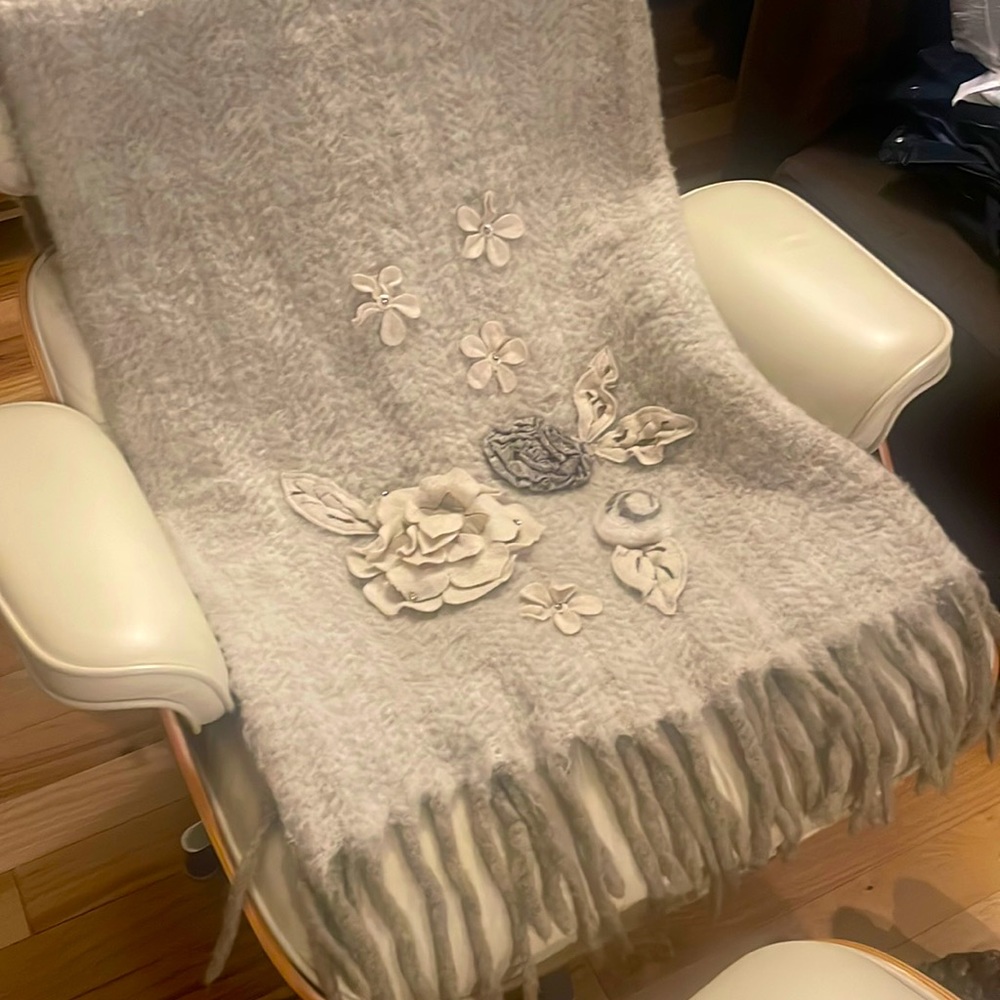 MERBEN Floral Felted Wool Blend Throw Blanket